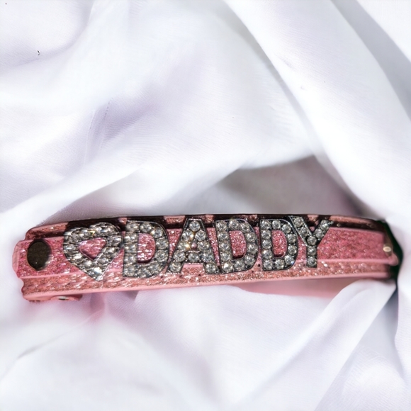 🐾 Pink Leather Collar, Daddy's Princess, Small - Picture 4 of 4